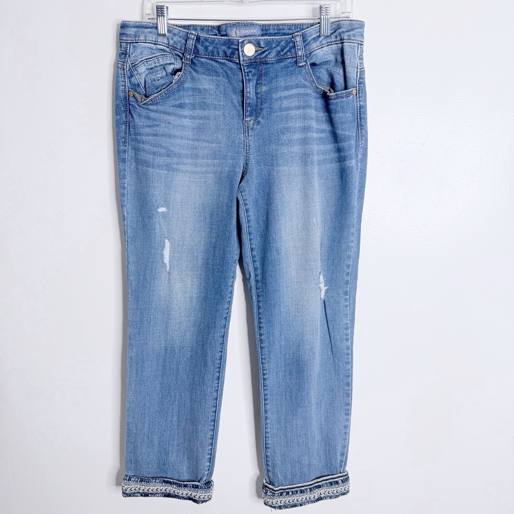 Democracy Flex-ellent Jean Distressed Embellished Cuff Size 10 Stretch Casual‎